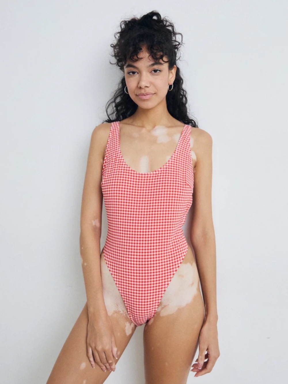 Good American Khloe Red Gingham One-Piece Swimsuit